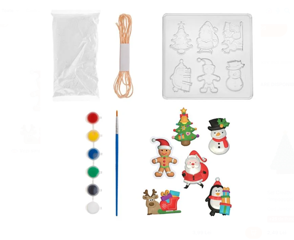 Set creativ Creeaza figurine de Craciun din ipsos, matrita 6 modele, 6 culori si pensula