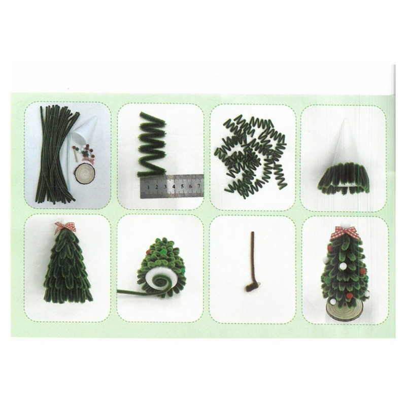 Set creativ DIY Bradut de Craciun, con polistiren, sarma plusata, pom-pom, rondea lemn si accesorii [2]
