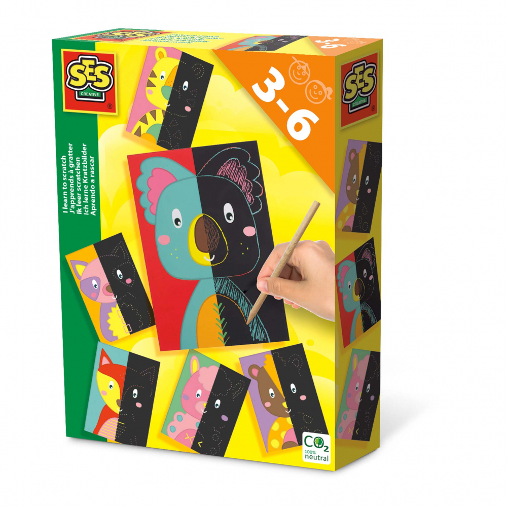 Kit creativ pentru copii cu 6 carduri razuibile- Invat sa razuiesc, 3-6 ani