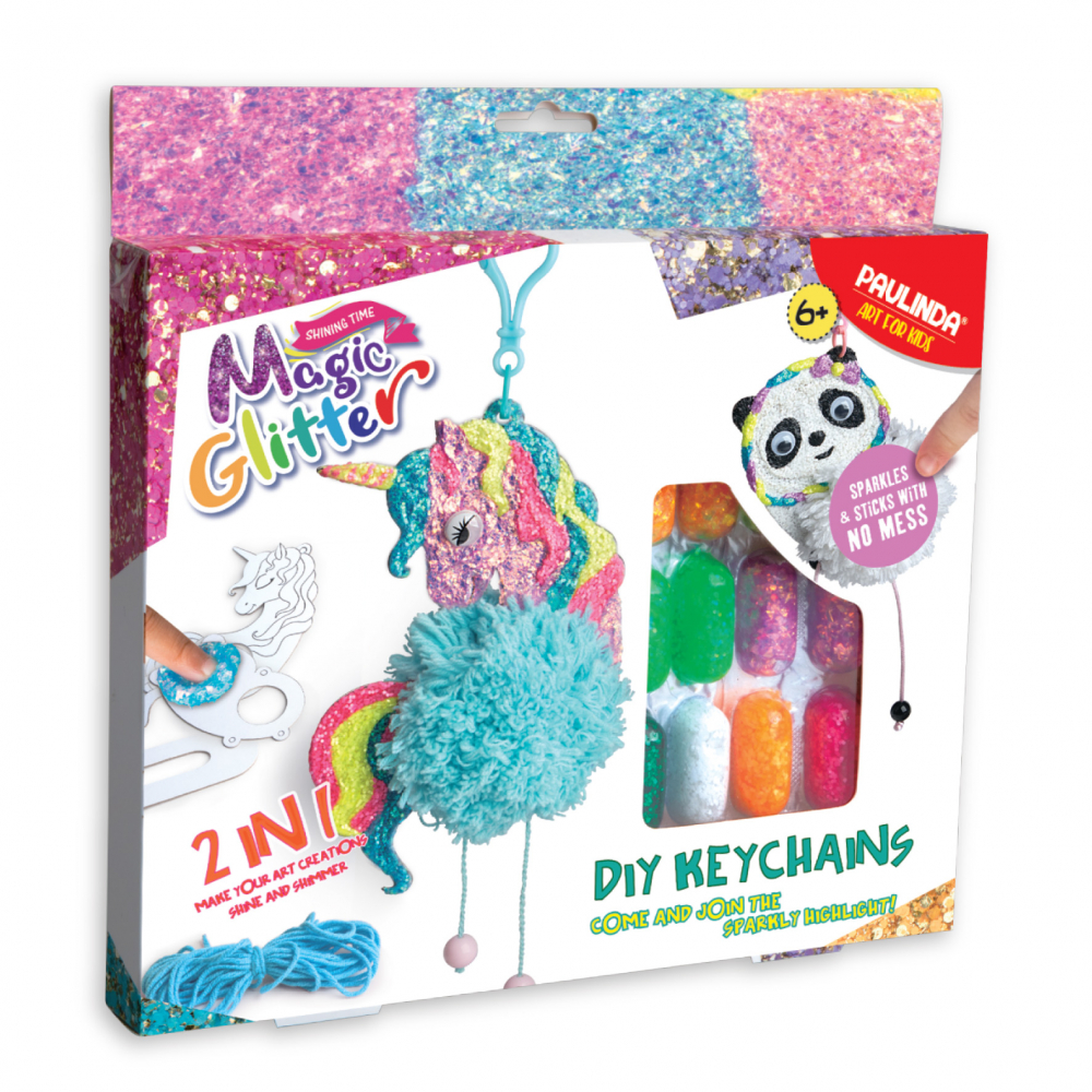 Set creativ DIY Strigo Magic glitter-Creeaza propriul breloc Unicorn si Panda 3D,+6 ani