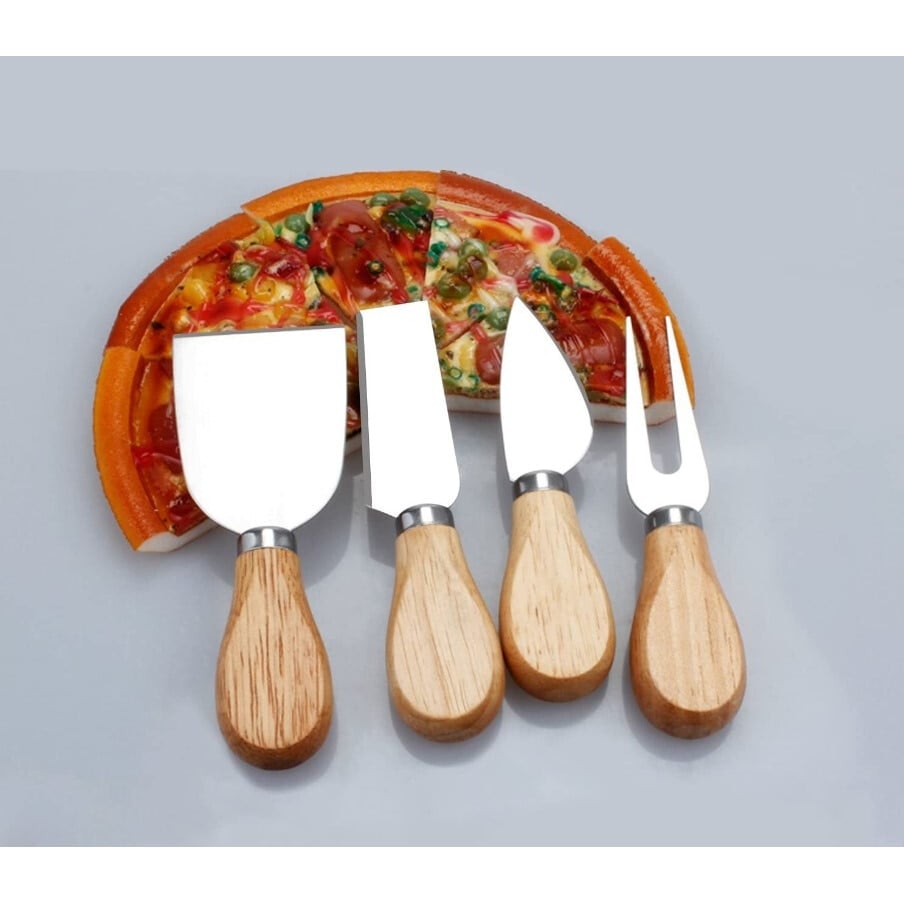 Set de 4 cutite pentru branza cu maner din lemn, inox [3]