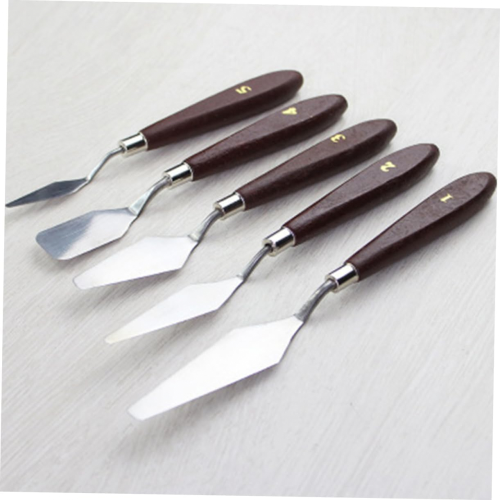 Set de 5 spatule pentru pictura material lemn si inox, dimensiuni de la 16.5 cm pana la 22.5 cm [5]