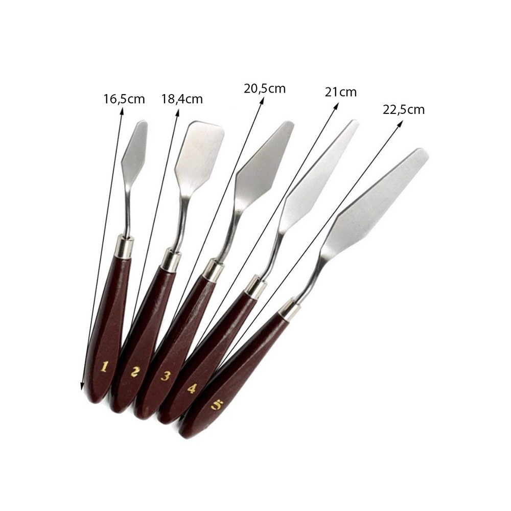Set de 5 spatule pentru pictura material lemn si inox, dimensiuni de la 16.5 cm pana la 22.5 cm [11]
