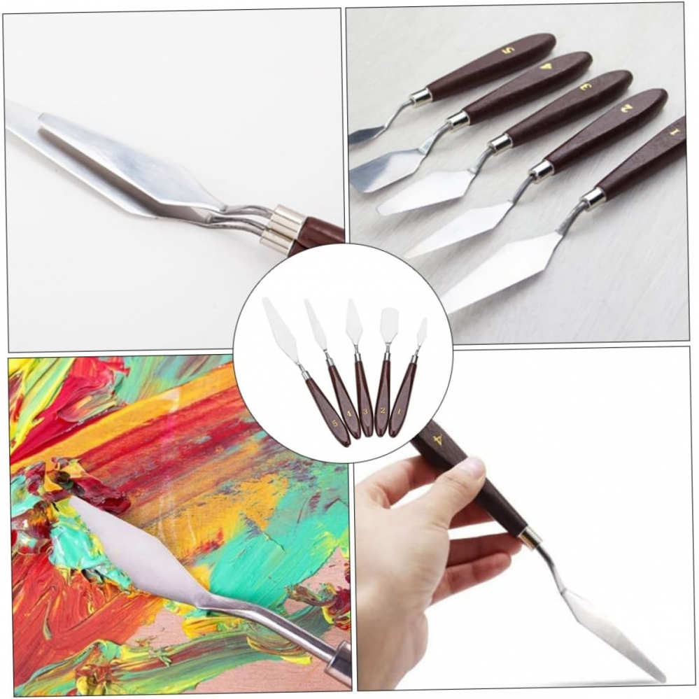 Set de 5 spatule pentru pictura material lemn si inox, dimensiuni de la 16.5 cm pana la 22.5 cm [3]