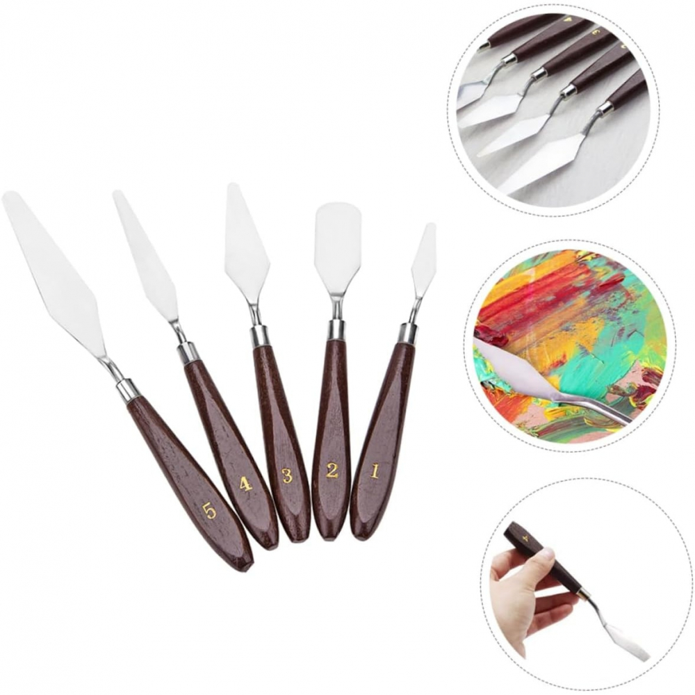 Set de 5 spatule pentru pictura material lemn si inox, dimensiuni de la 16.5 cm pana la 22.5 cm [6]
