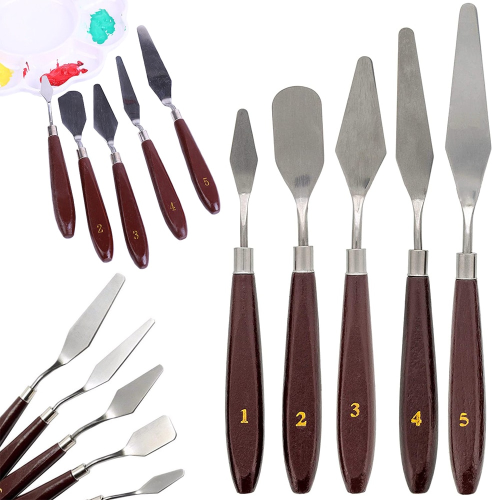 Set de 5 spatule pentru pictura material lemn si inox, dimensiuni de la 16.5 cm pana la 22.5 cm [15]