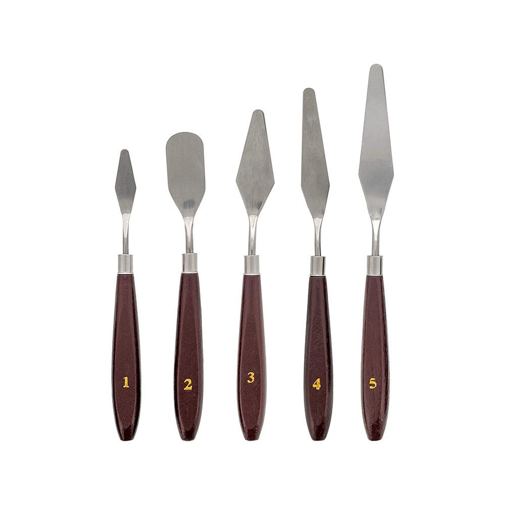 Set de 5 spatule pentru pictura material lemn si inox, dimensiuni de la 16.5 cm pana la 22.5 cm [8]