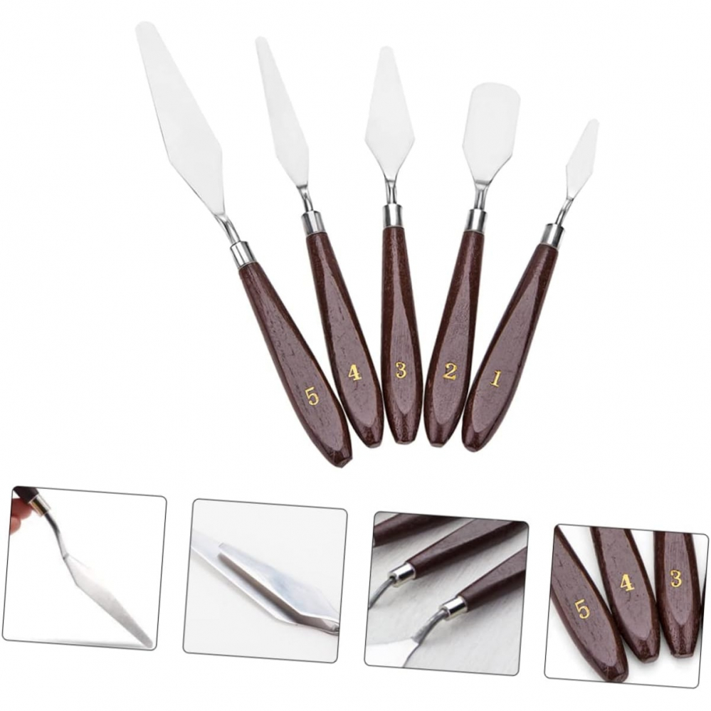 Set de 5 spatule pentru pictura material lemn si inox, dimensiuni de la 16.5 cm pana la 22.5 cm [7]