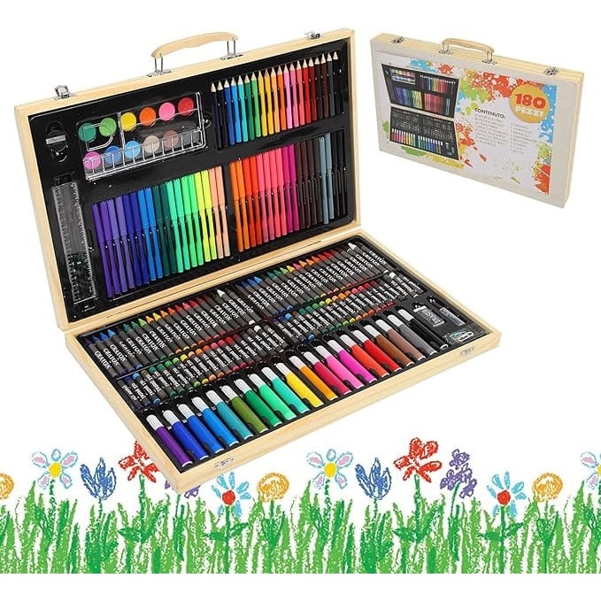 Set de desen si pictura pentru copii cu 180 piese in cutie de lemn tip servieta,47x29x4.5 cm [2]