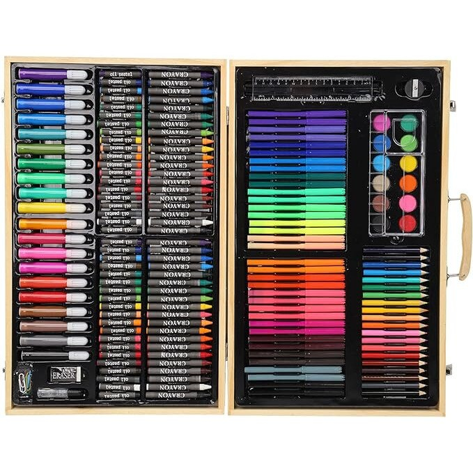 Set de desen si pictura pentru copii cu 180 piese in cutie de lemn tip servieta,47x29x4.5 cm [3]