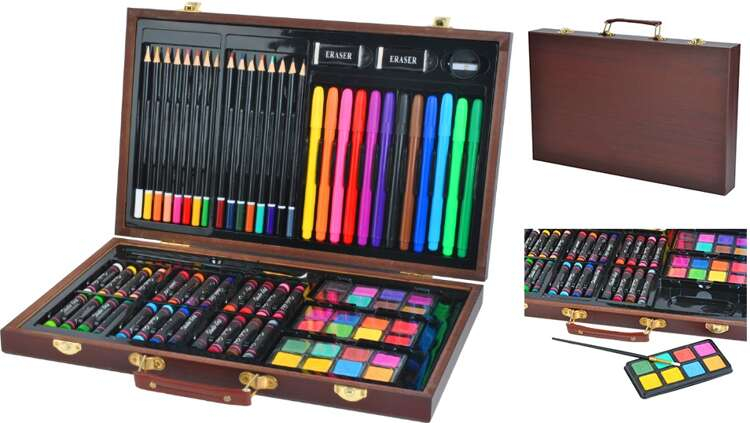 Set de desen si pictura pentru copii cu 81 piese in cutie de lemn tip servieta [4]