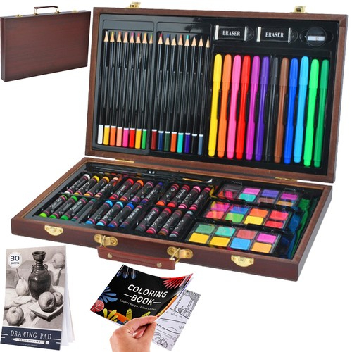 Set de desen si pictura pentru copii cu 81 piese in cutie de lemn tip servieta [3]