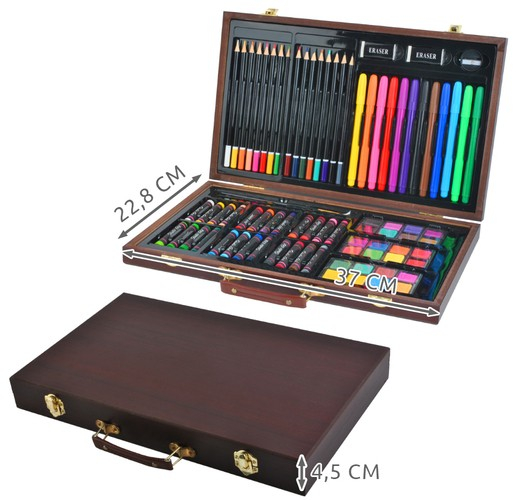 Set de desen si pictura pentru copii cu 81 piese in cutie de lemn tip servieta [2]
