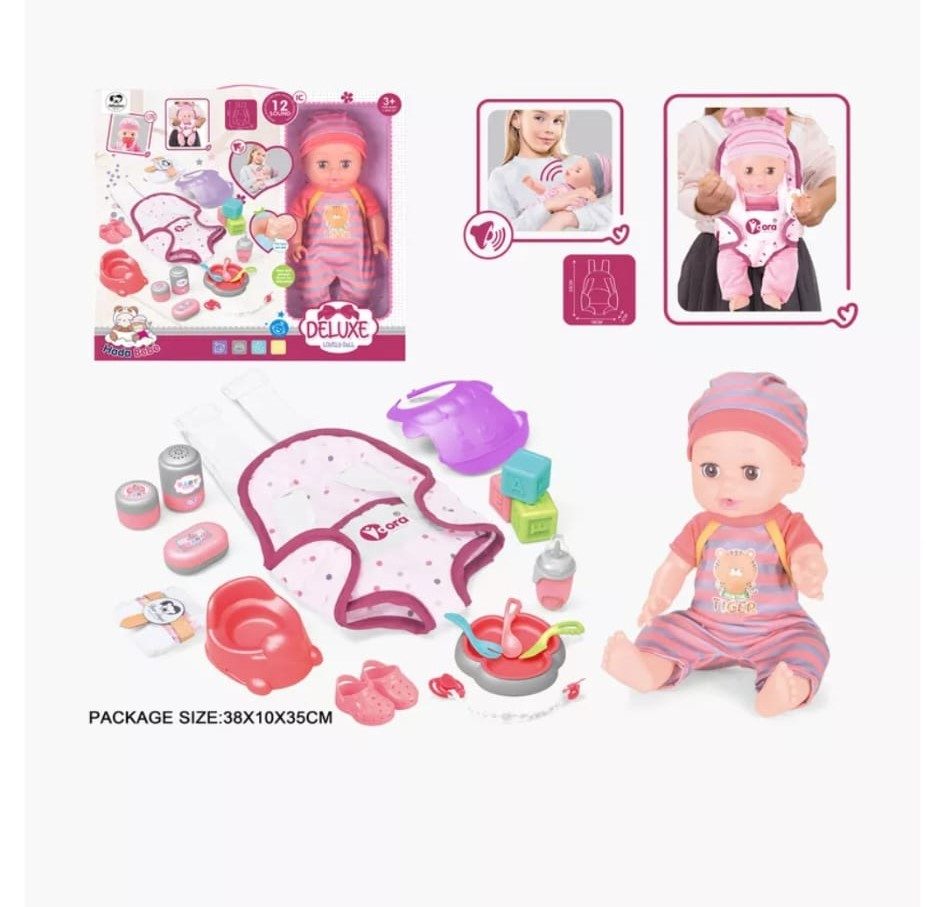 Set de joaca Bebelus cu accesorii de ingrijire si 12 sunete, +3 ani