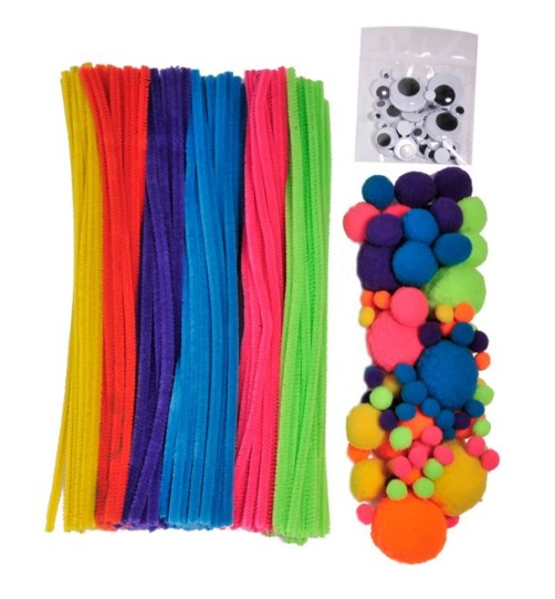 Oem Set de joaca creativ cu pompoane, ochisori si bete, multicolor