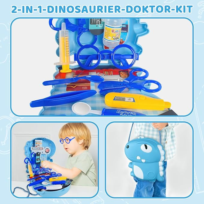Set de joaca gentuta dinozaur cu accesorii doctor,albastru,plastic, 3-6 ani [3]