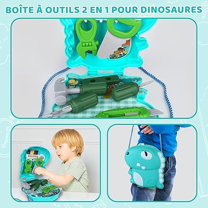 Set de joaca gentuta dinozaur cu accesorii unelte,verde,plastic, 3-6 ani [5]