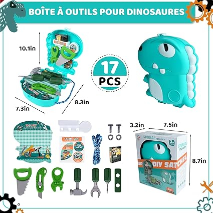 Set de joaca gentuta dinozaur cu accesorii unelte,verde,plastic, 3-6 ani [3]