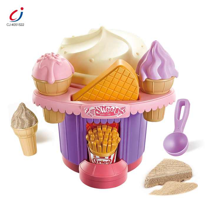 Set de joaca pentru nisip galetusa cu tematica inghetata cu 7 ustensile incluse,mov,plastic,+3 ani