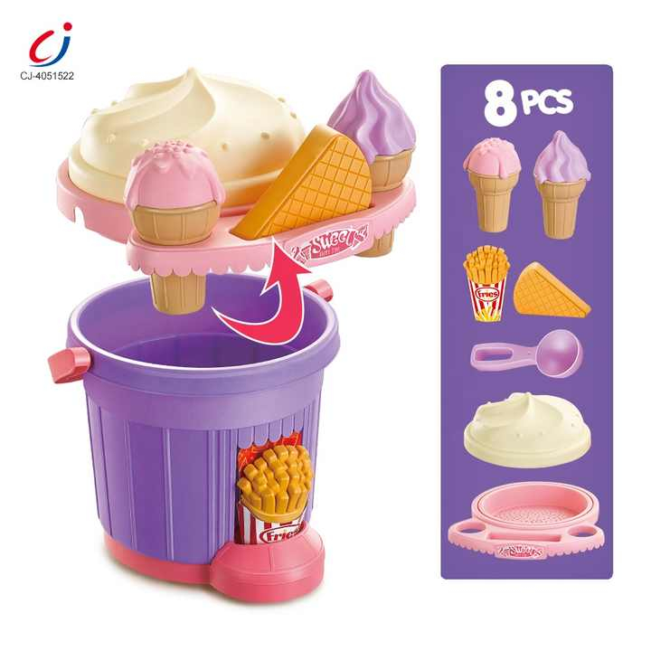Set de joaca pentru nisip galetusa cu tematica inghetata cu 7 ustensile incluse,mov,plastic,+3 ani [3]