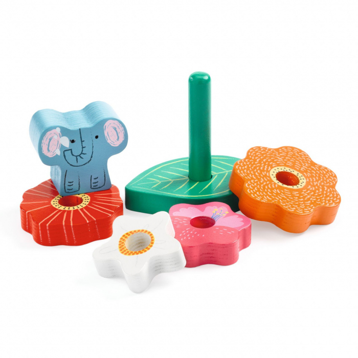 Set de puzzle si joc de stivuire cu flori din lemn,+18 luni [3]