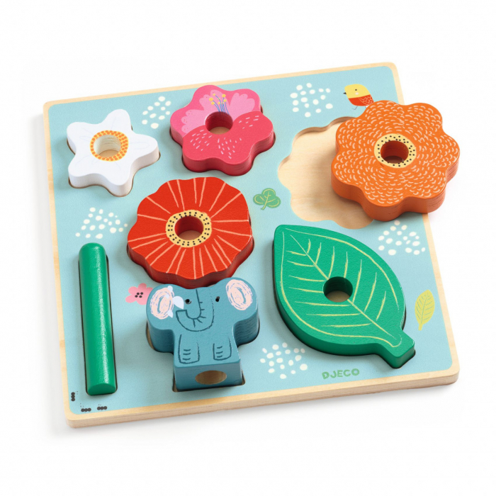 Set de puzzle si joc de stivuire cu flori din lemn,+18 luni [2]