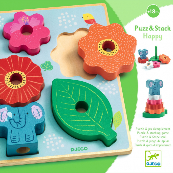 Set de puzzle si joc de stivuire cu flori din lemn,+18 luni [5]