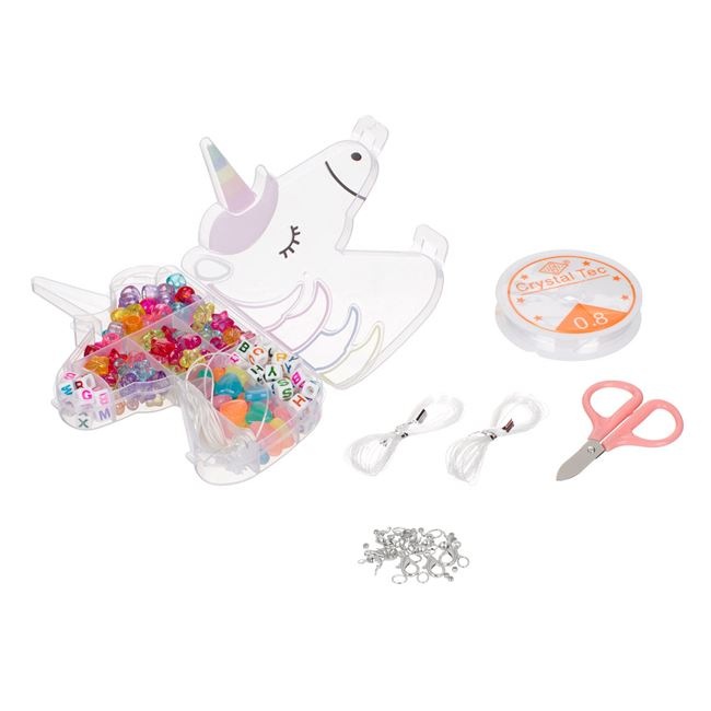 Set margele cu accesorii si cutie depozitare in forma de unicorn,plastic,+6 ani