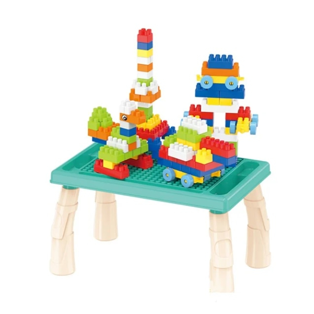 Set masuta cu cuburi de construit, 100 piese,plastic, albastru, 33x19.5x18 cm [1]