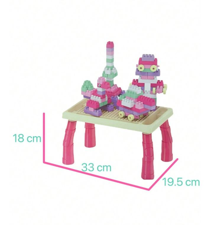 Set masuta cu cuburi de construit, 100 piese,plastic, roz, 33x19.5x18 cm [3]