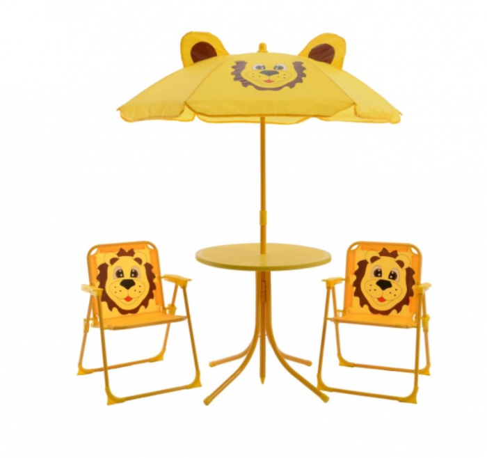 Set mobilier de gradina pentru copii, design leu, 4 piese, galben
