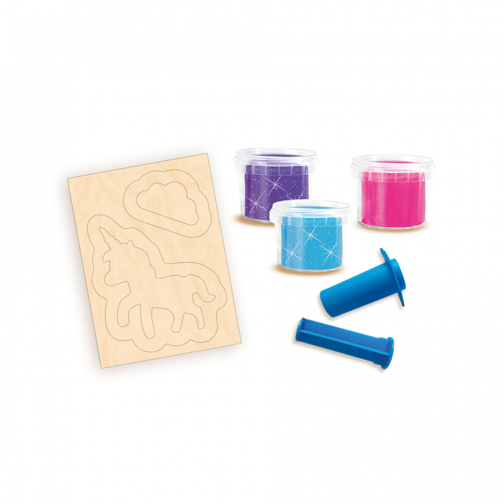 Set modelaj cu unicorni din lemn si plastilina cu sclipici, +3 ani [2]
