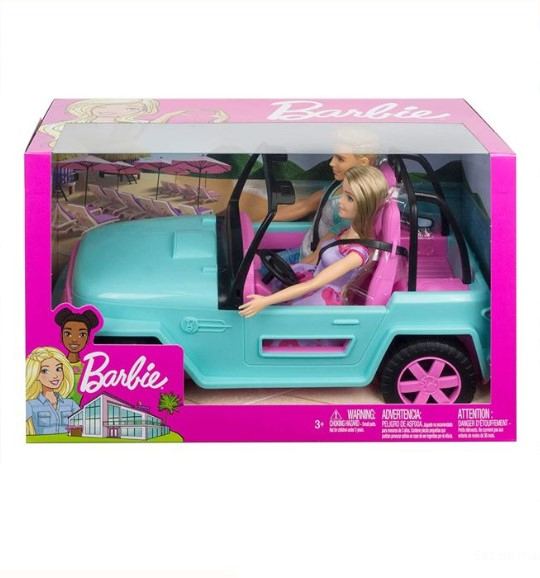 Set Papusa Barbie si Ken pleaca in vacanta cu masina Jeep decapotabila [5]