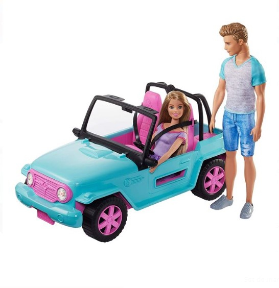 Set Papusa Barbie si Ken pleaca in vacanta cu masina Jeep decapotabila [3]