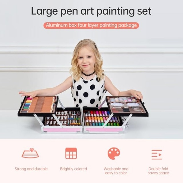 Set pentru desen si pictura in cutie tip servieta cu 145 piese,design roz, +3 ani [9]
