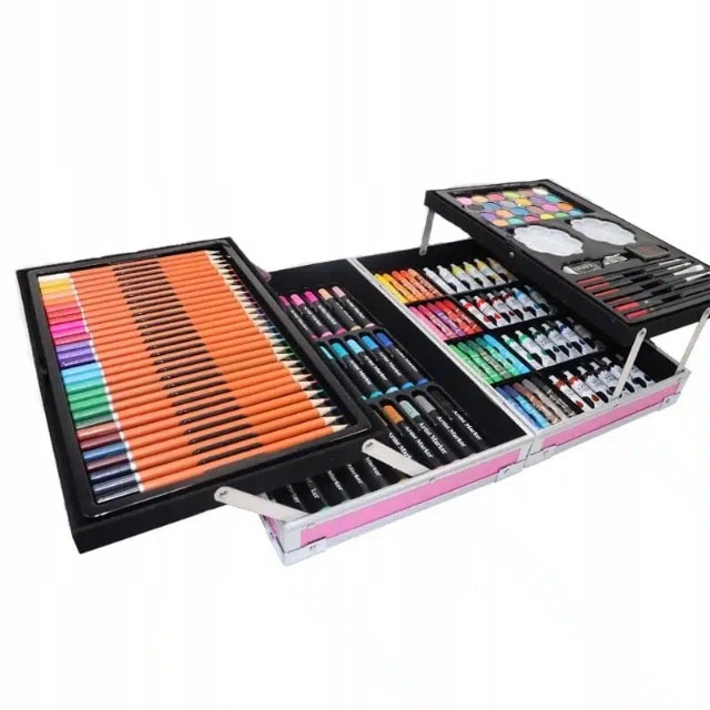 Set pentru desen si pictura in cutie tip servieta cu 145 piese,design roz, +3 ani [5]