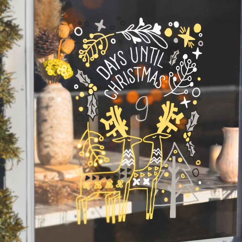 Set pentru desenat pe ferestre 4x Marker cu creta UNI Chalk PWE-5M XMAS Scandinavian, 1.8-2.5mm, alb, auriu, argintiu, negru + 2 sabloane A3 [6]