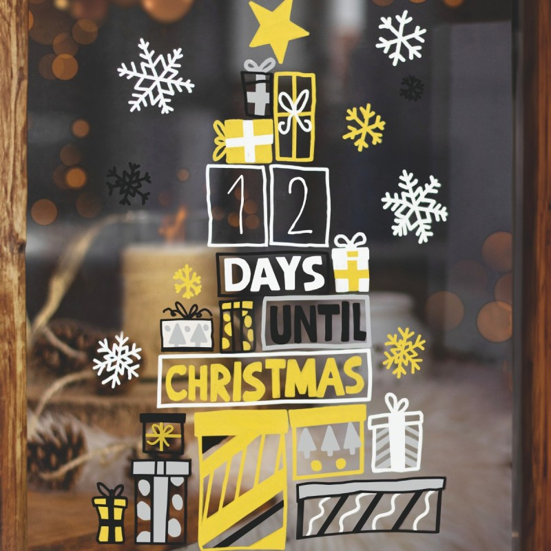 Set pentru desenat pe ferestre 4x Marker cu creta UNI Chalk PWE-5M XMAS Scandinavian, 1.8-2.5mm, alb, auriu, argintiu, negru + 2 sabloane A3 [7]
