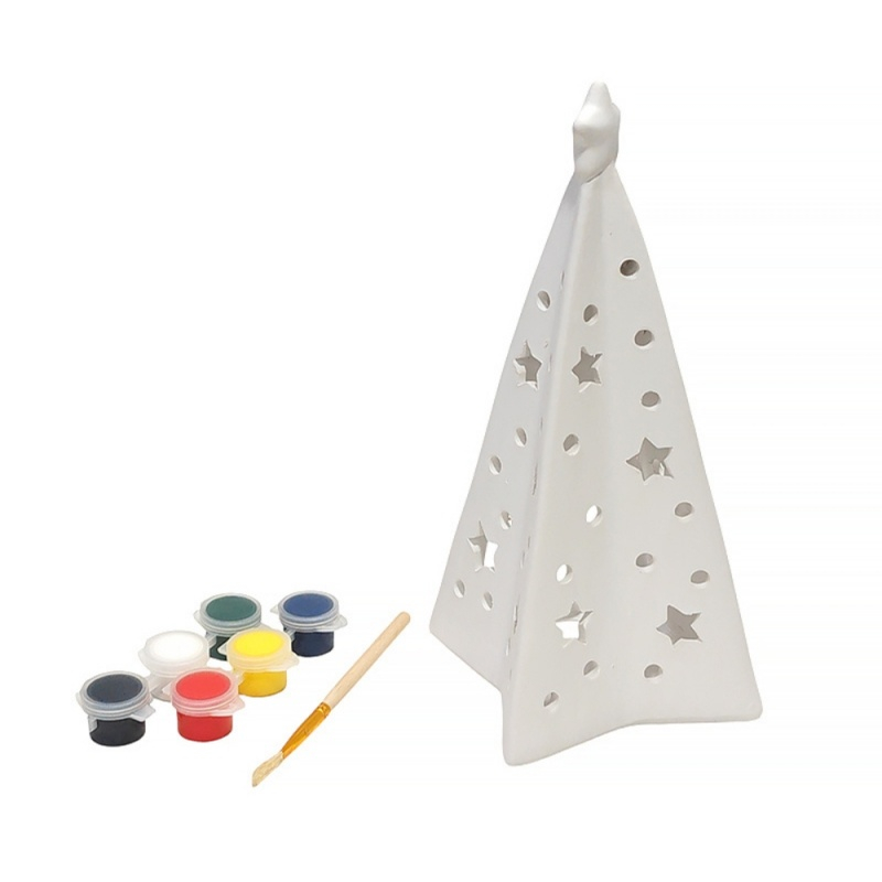 Set pentru pictat ceramica suport lumanare brad, pensula si 6 culori [3]