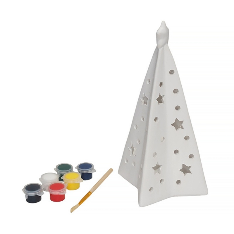 Set pentru pictat ceramica suport lumanare brad, pensula si 6 culori [2]