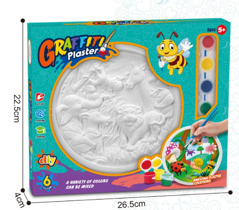 Set pentru pictat Plansa din ceramica tematica animale din jungla,pensula si acuarele incluse, 17 cm [2]