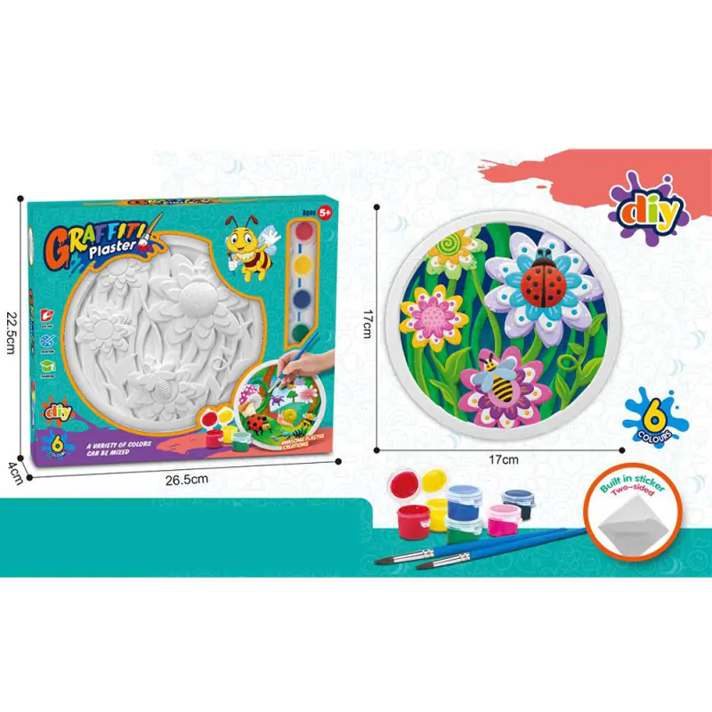 Set pentru pictat Plansa din ceramica tematica flori,pensula si acuarele incluse, 17 cm