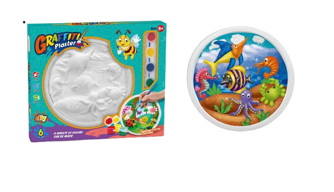 Set pentru pictat Plansa din ceramica tematica vietati marine,pensula si acuarele incluse, 17 cm [2]