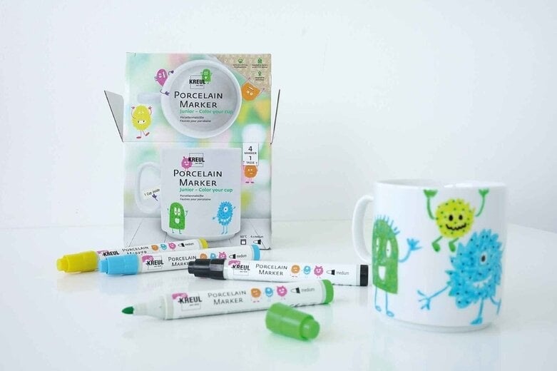 Set pictat deco porțelan pentru copii Junior Kreul, 4 markere + cană,+6 ani [2]