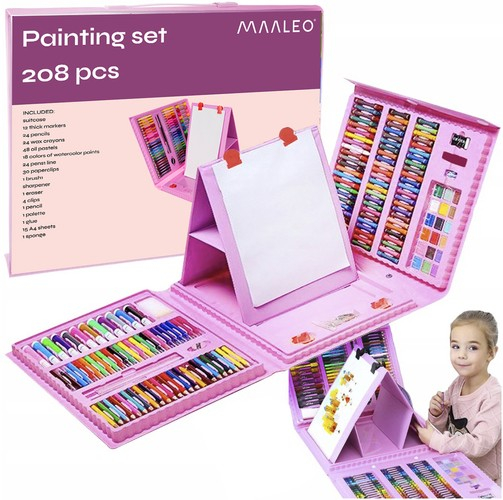 Set pictura si desen cu 208 piese in cutie tip servieta din plastic, roz [2]