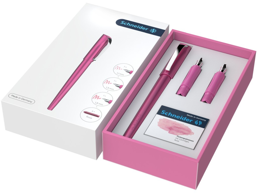 Set Schneider Callissima stilou caligrafie cu 2 capete de scriere si 6 rezerve cerneala,corp Roz