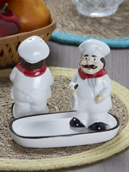 Set solnita piper si sare cu suport,ceramica,model bucatari, 8 cm-2 piese [4]