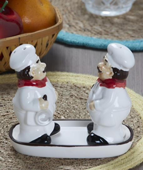 Set solnita piper si sare cu suport,ceramica,model bucatari, 8 cm-2 piese [2]
