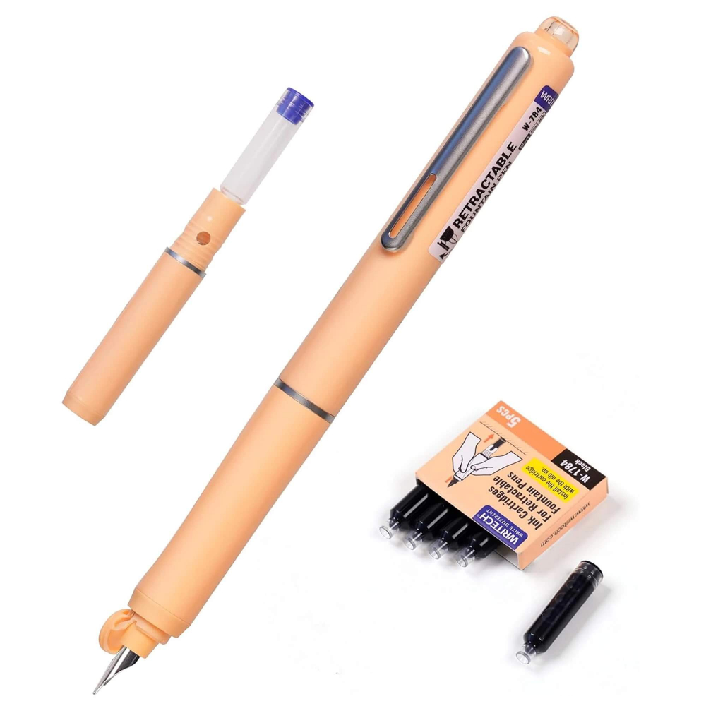 Set stilou retractabil Writech cu 5 rezerve cerneala albastru,grosime penita F, corp portocaliu,cutie depozitare [2]