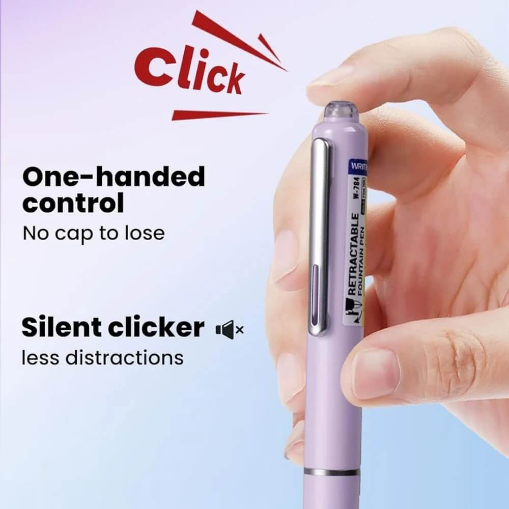 Set stilou retractabil Writech cu 5 rezerve cerneala albastru,grosime penita F, corp violet,cutie depozitare [3]